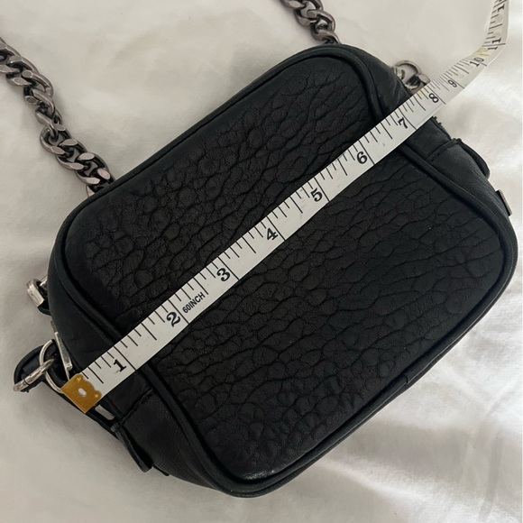 Black Faux Pebbled Leather Crossbody Bag with Chain Strap - Picture 14 of 16